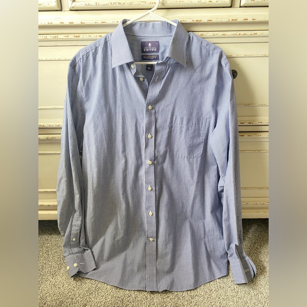 Stafford Blue White Striped Men's Shirt (XL, size 16)